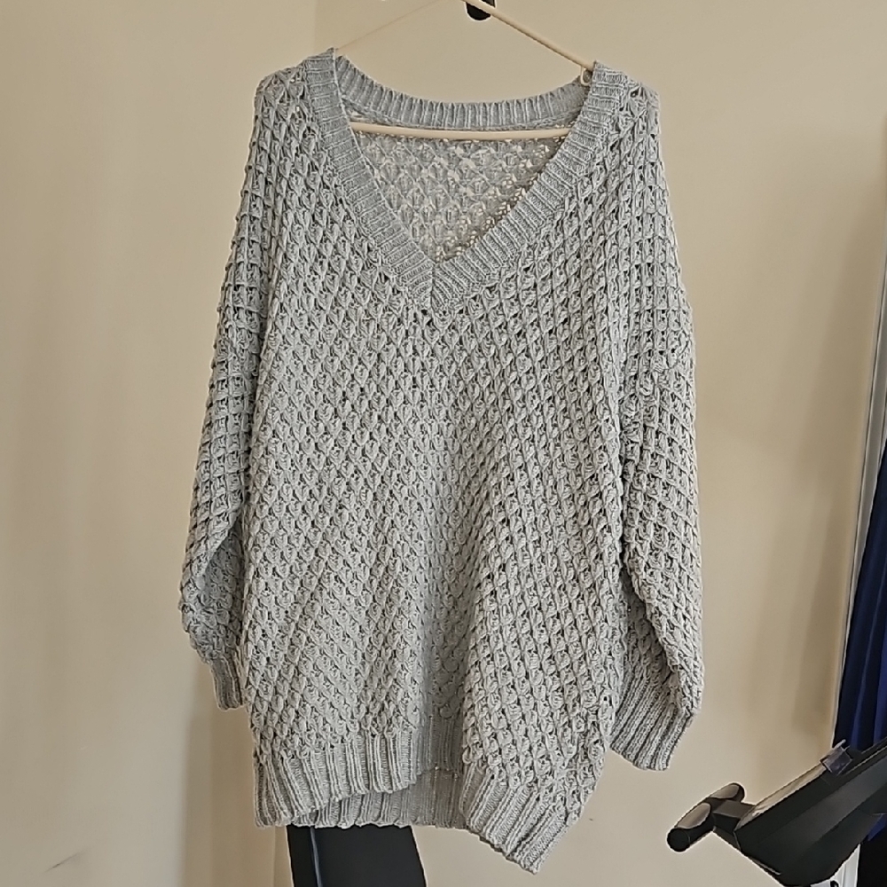 #3691 Cozy Knit V-Neck Sweater - Light Gray